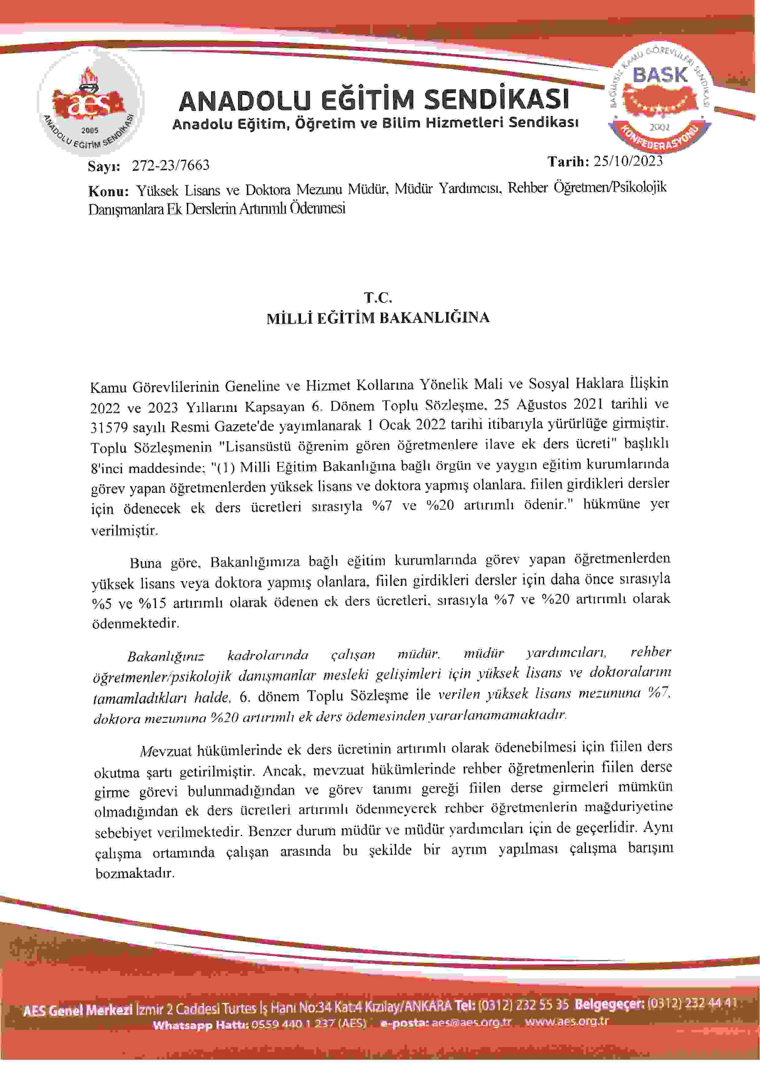 AES YÜKSEK LİSANS VE DOKTORA MEZUNU OLUP ARTIRIMLI EK DERS ALAMAYANLAR